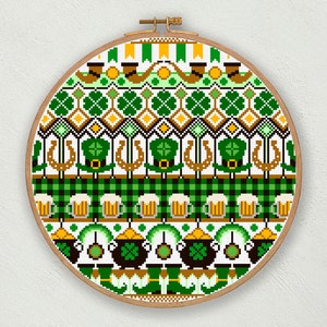 St Patrick's day cross stitch pattern, Saint Patrick cross stitch pdf download, Ireland cross stitch, Clover cross stitch, Shamrock decor image 2