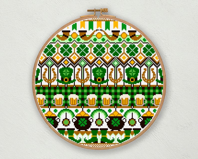 St Patrick's day cross stitch pattern, Saint Patrick cross stitch pdf download, Ireland cross stitch, Clover cross stitch, Shamrock decor image 2