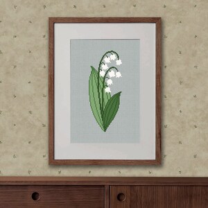 Lily of the Valley cross stitch pattern, May birth flower counted cross stitch, Wild flowers wall decor Delicate floral pdf cross stitch art image 3