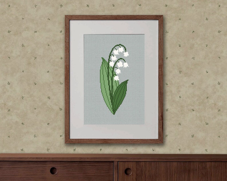 Lily of the Valley cross stitch pattern, May birth flower counted cross stitch, Wild flowers wall decor Delicate floral pdf cross stitch art image 3