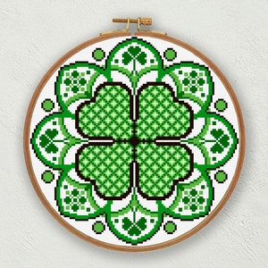Glücksklee Kreuzstichmuster, Shamrock Kreuzstichvorlage, St Patrick Kreuzstich, St Patrick Stickvorlage, irischer Kreuzstich PDF