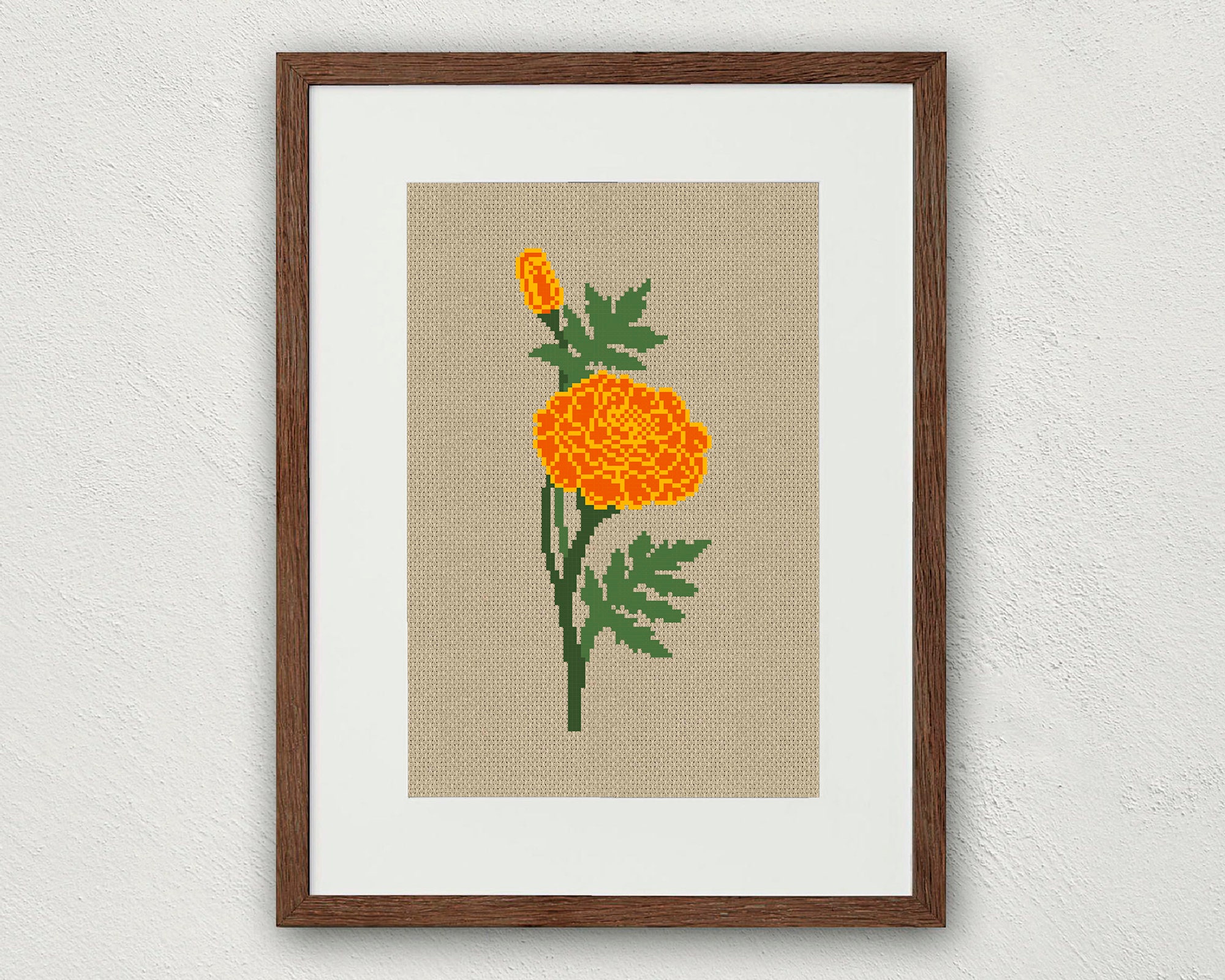 Marigold Cross Stitch Pattern, October Birth Flower Cross Marigold Cross Stitch Pattern, October Birth Flower Cross
