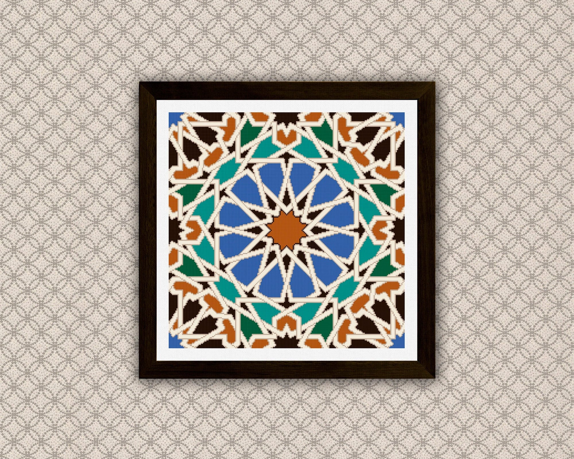 アルハンブラモザイククロスステッチパターン：幾何学模様のタイル