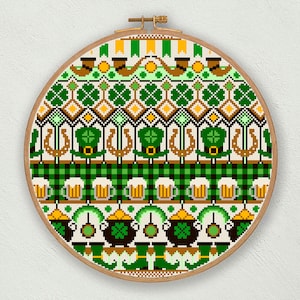 St Patrick's day cross stitch pattern, Saint Patrick cross stitch pdf download, Ireland cross stitch, Clover cross stitch, Shamrock decor image 1