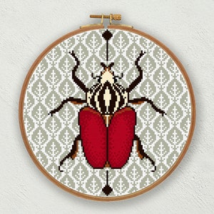 Goliath beetle cross stitch pattern, Insect cross stitch pdf, Entomology cross stitch chart, Nature counted cross stitch instant download