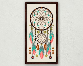 Dreamcatcher Cross Stitch Pattern: Tribal Feathers, Boho Decor (PDF Pattern)