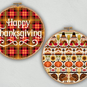 Set of Thanksgiving cross stitch patterns, Harvest cross stitch decor, Fall cross stitch chart, Autumn cross stitch, Thanksgiving wall decor