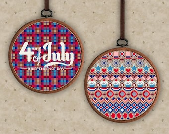 4th of July Cross Stitch Pattern Set: Independence Day Plaid & Icons (PDF Pattern)