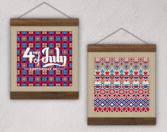 4th of July Cross Stitch Pattern Set: Independence Day Plaid & Icons (PDF Pattern)