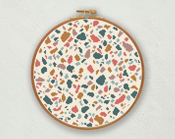 Terrazzo-kruissteekpatroon: moderne borduurkaart (pdf-patroon)