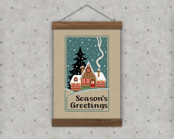 Season's Greetings Cottage Christmas Cross Stitch Pattern (PDF)