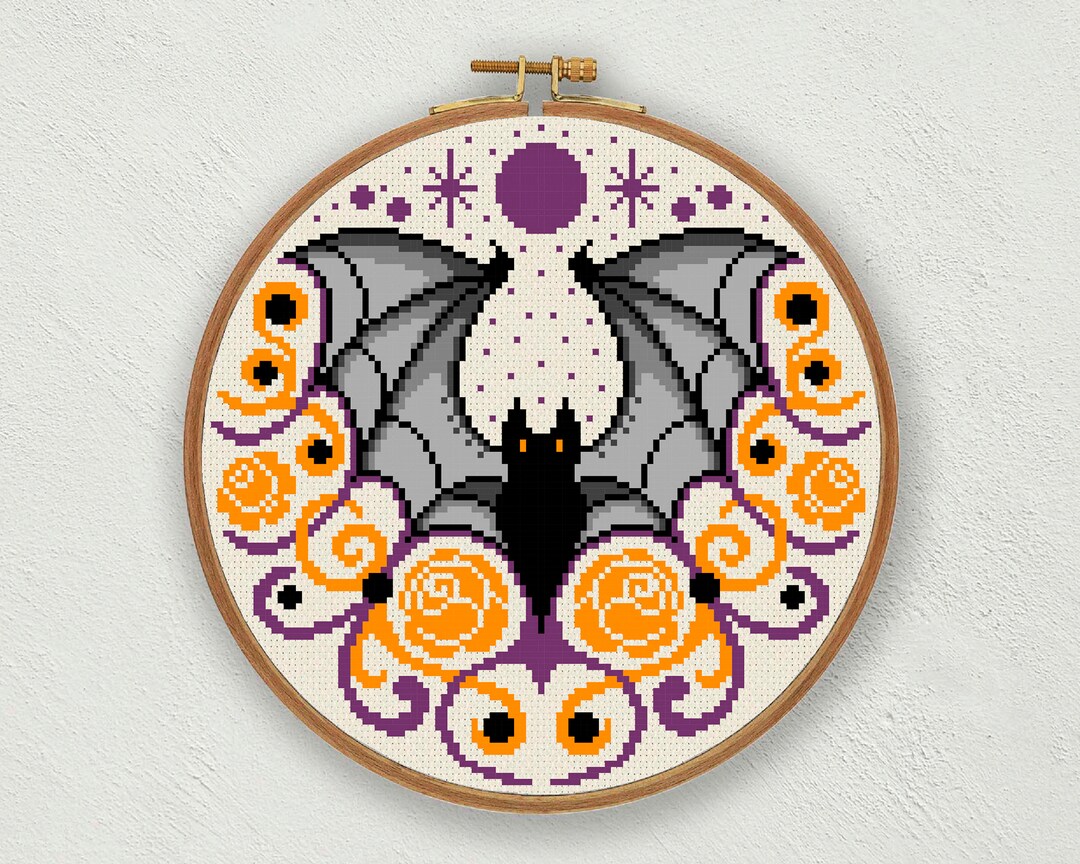 Halloween Bat Cross Stitch Pattern: Gothic Vampire Decor (PDF Pattern ...