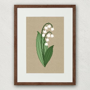 Lily of the Valley cross stitch pattern, May birth flower counted cross stitch, Wild flowers wall decor Delicate floral pdf cross stitch art image 1