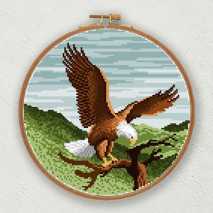 Wzór haftu krzyżykowego z orłem bielikiem: Krajobraz górski (wzór PDF)