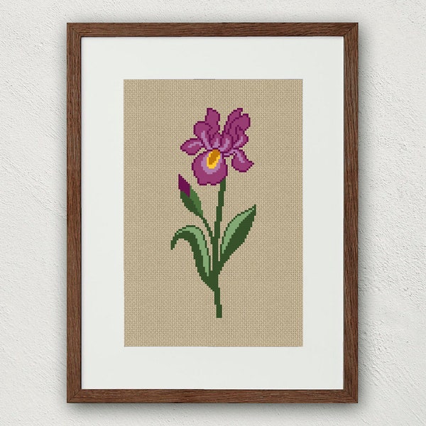 Iris cross stitch pattern, Birth month flower, February cross stitch pdf instant download, Simple modern cross stitch, Purple floral art