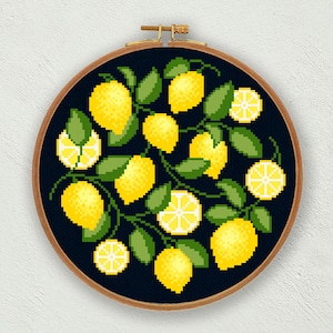 Lemons cross stitch pattern, Lemon cross stitch chart, Citrus cross stitch, Fruits cross stitch, Modern cross stitch, Kitchen cross stitch
