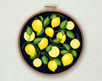 Lemons cross stitch pattern, Lemon cross stitch chart, Citrus cross stitch, Fruits cross stitch, Modern cross stitch, Kitchen cross stitch