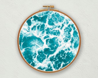 Sea foam cross stitch pattern, Sea cross stitch, Ocean cross stitch, Beach embroidery pattern, Modern embroidery, Nature cross stitch chart