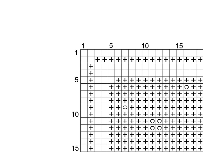 May include: A black and white cross stitch pattern chart on a grid with numbered axes. The design features a repeating pattern of plus signs and circular symbols arranged in rows and columns, providing a clear guide for needlework projects.