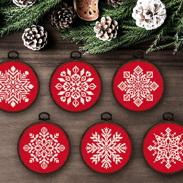 Snowflake Cross Stitch Pattern: Christmas Ornament Embroidery (PDF Pattern)