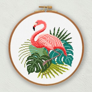 Flamingo cross stitch pattern, Tropical cross stitch pdf pattern, Flamingo embroidery instant download pattern, Counted cross stitch chart