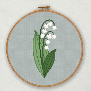 Lily of the Valley cross stitch pattern, May birth flower counted cross stitch, Wild flowers wall decor Delicate floral pdf cross stitch art image 4