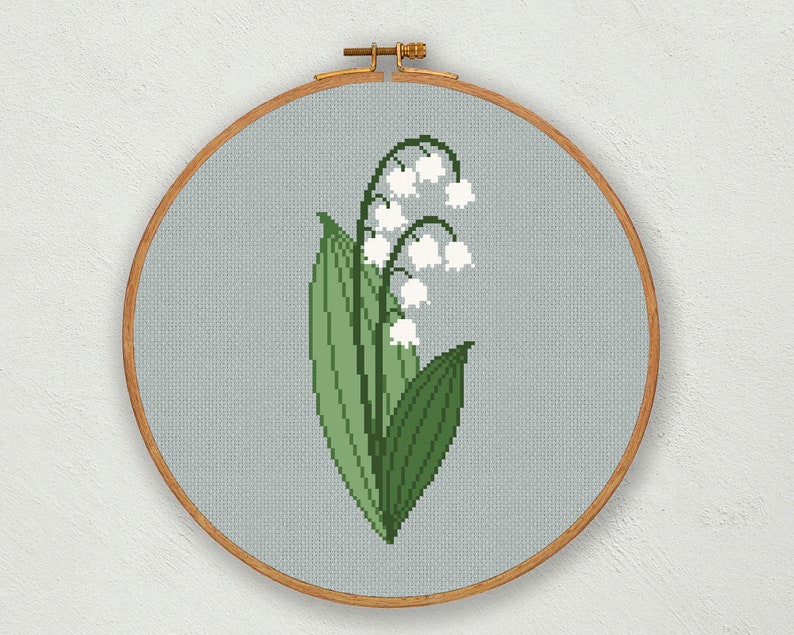 Lily of the Valley cross stitch pattern, May birth flower counted cross stitch, Wild flowers wall decor Delicate floral pdf cross stitch art image 4