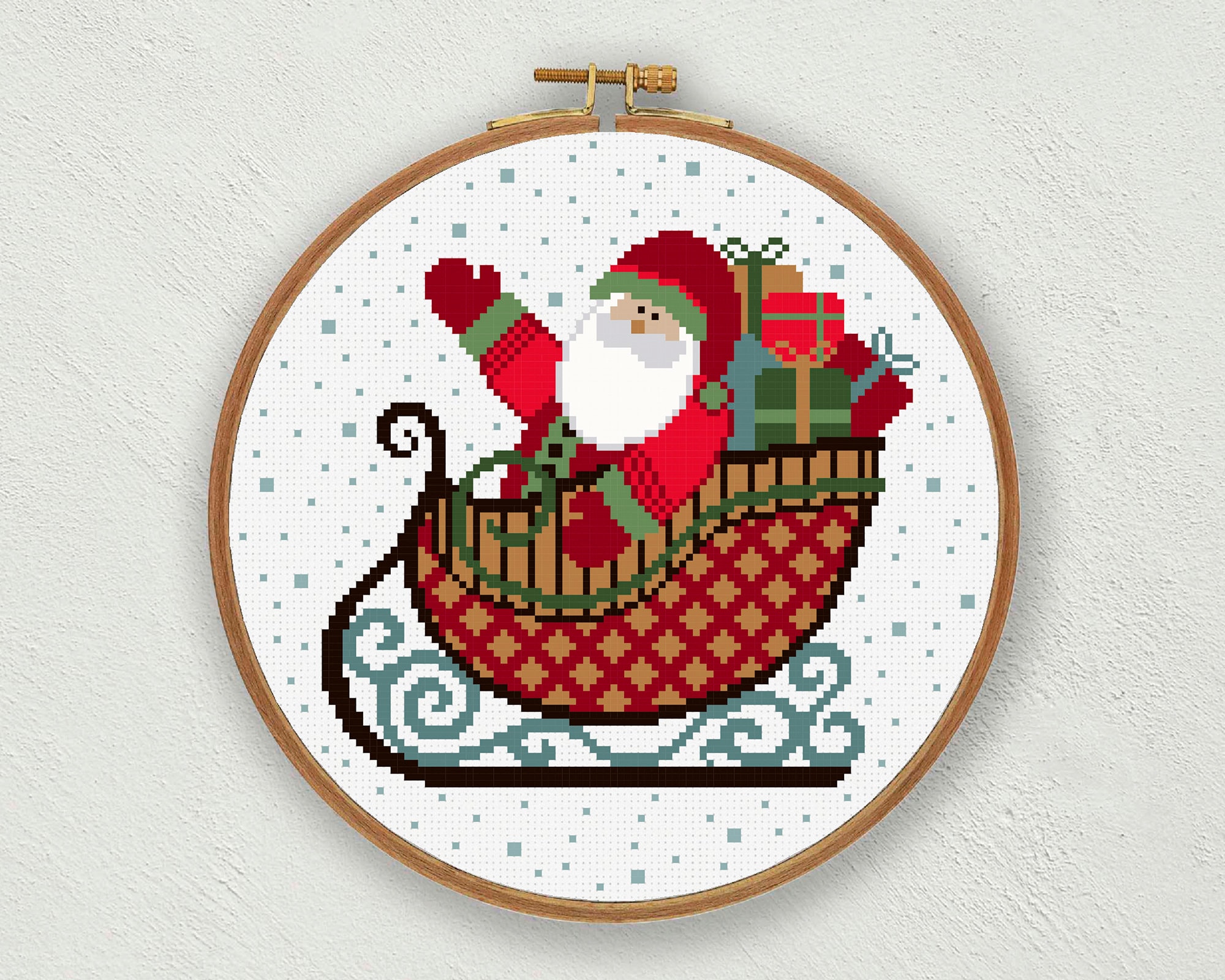 サンタのそりのクロスステッチパターン：クリスマス刺繍（PDF