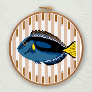 Blue tang fish cross stitch pattern, Sea cross stitch, Dory fish, Tropical fish embroidery pattern, Coastal cross stitch, Nautical decor