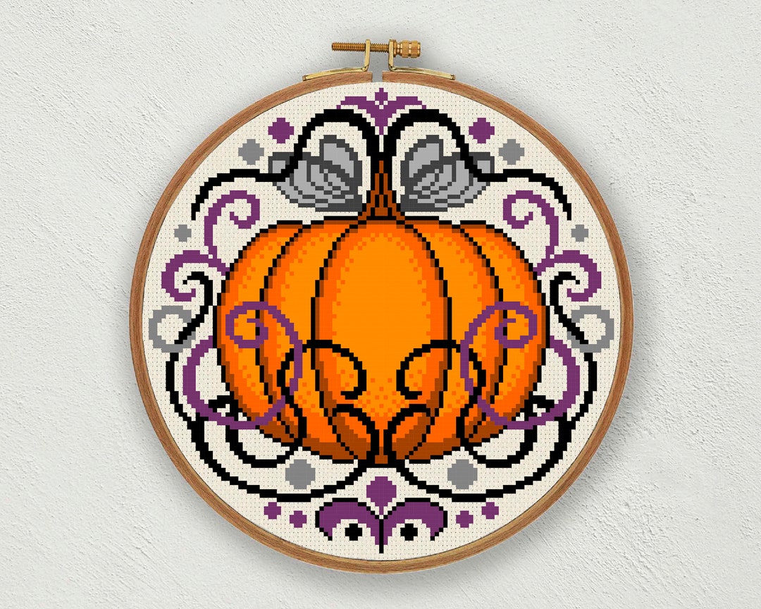 Halloween Pumpkin Cross Stitch Pattern: Fall Embroidery Art (PDF ...