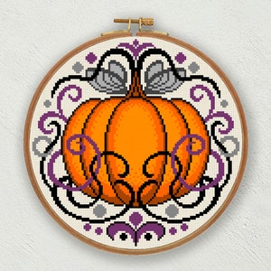 Halloween pumpkin cross stitch pattern, Halloween cross stitch, Fall harvest wall decor, Autumn counted cross stitch, Pumpkin embroidery art