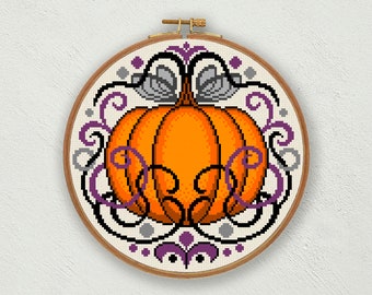 Halloween Pumpkin Cross Stitch Pattern: Fall Embroidery Art (PDF Pattern)