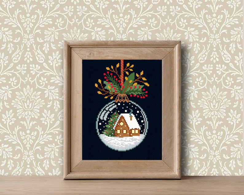 Christmas snowball cross stitch pattern, Christmas snow globe decor, Christmas embroidery, Winter cross stitch chart Nordic cross stitch pdf image 2