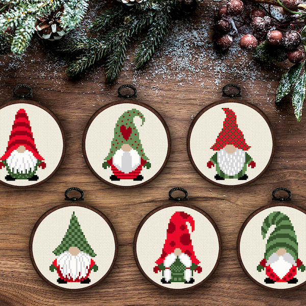 Christmas gnomes cross stitch, Christmas ornaments embroidery, Funny christmas cross stitch, Counted cross stitch chart, Modern cross stitch