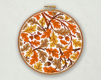 Schema punto croce foglie di quercia: ricamo autunnale di William Morris (schema PDF)