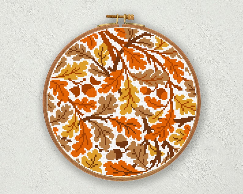 Oak Leaves Cross Stitch Pattern Fall Cross Stitch Chart Etsy
