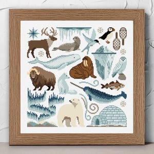 North Pole cross stitch pattern, Arctic cross stitch pdf, Arctic Circle animals cross stitch, Wildlife cross stitch, North Pole embroidery