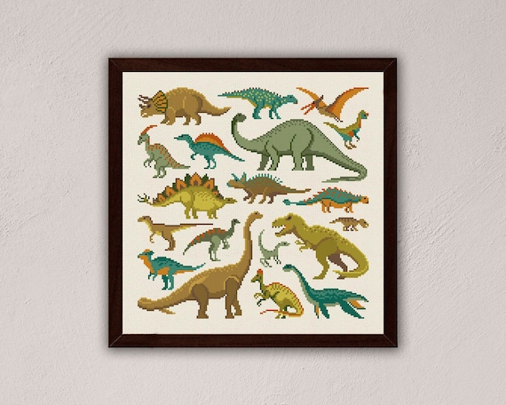 Dinosaurs Cross Stitch Pattern: Kids Room Embroidery Art (PDF)