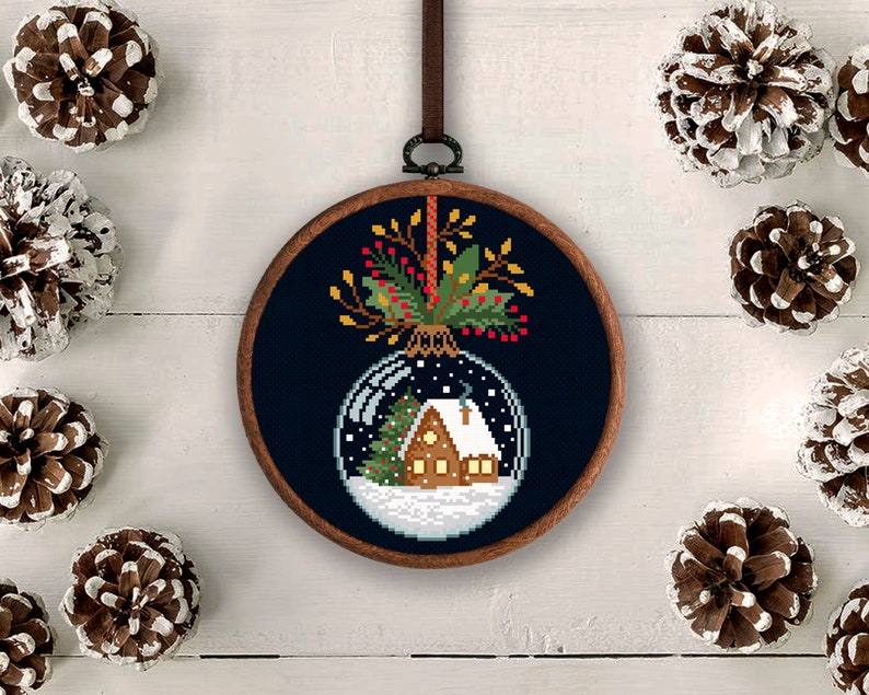 Christmas snowball cross stitch pattern, Christmas snow globe decor, Christmas embroidery, Winter cross stitch chart Nordic cross stitch pdf image 3