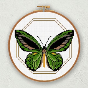 Poseidon birdwing butterfly cross stitch pattern, Nature embroidery pattern, Hoop embroidery Woodland cross stitch, Instant download pattern