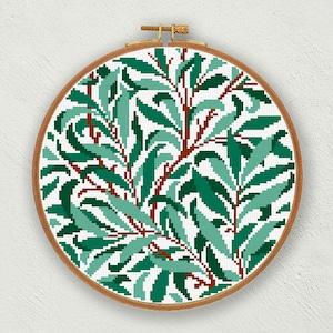 Willow Bough cross stitch pattern, William Morris cross stitch chart, Arts and Crafts cross stitch, Leaves cross stitch, Nature embroidery