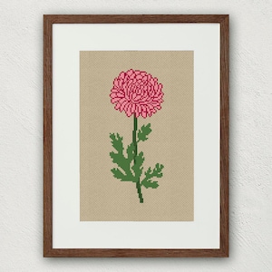 Chrysanthemum cross stitch pattern, November birth flower cross stitch, Floral embroidery pdf, Birth month flower art, Birthday gift for mom