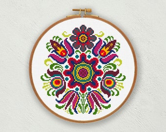 Floral Folk Cross Stitch Pattern: Hungarian Embroidery Chart (PDF Download)