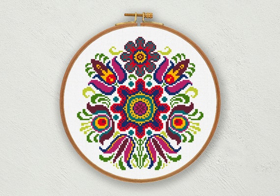 Floral Folk Cross Stitch Pattern: Hungarian Embroidery Chart (PDF Download)