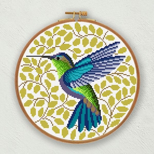 Modèle de point de croix colibri, point de croix oiseau, broderie colibri, point de croix animal, point de croix nature, téléchargement pdf