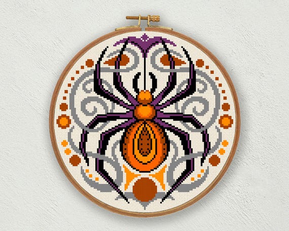Halloween Spider Cross Stitch Pattern: Gothic Embroidery Chart (PDF Pattern)