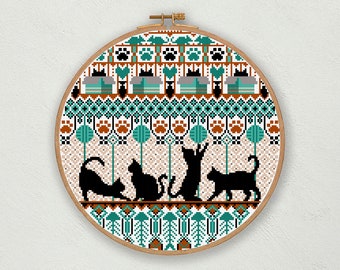 Cats cross stitch pattern, Modern embroidery pattern, Cat lover gift instant download, Cat cross stitch sampler, Animal cross stitch chart