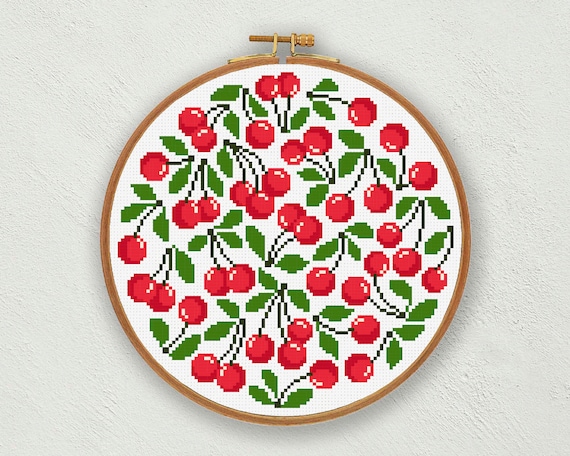 Red cherries cross stitch pattern Cherry cross stitch chart