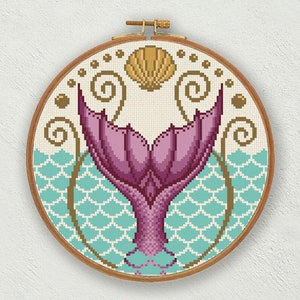 Mermaid tail cross stitch pattern, Mermaid cross stitch, Mermaid embroidery, Sea cross stitch, Nursery cross stitch PDF, Nautical embroidery