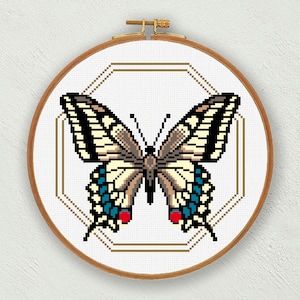 Papilio machaon Schmetterling Kreuzstich Stickmuster, Stickmuster Insekten, Stickmuster, Stickmuster, Stickmuster PDF download